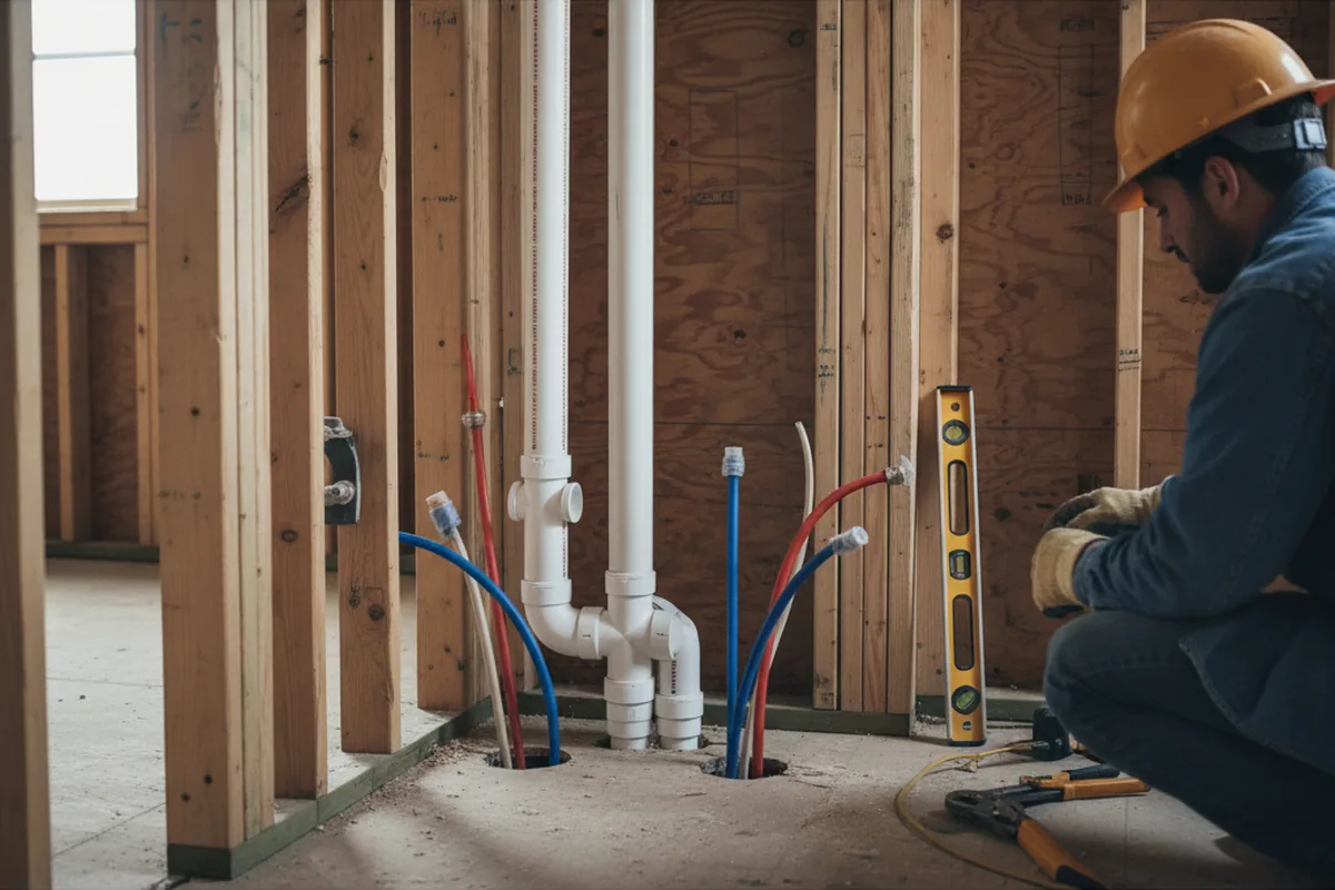 Drain and supply rough-in during Sump Pump Repair in Crofton